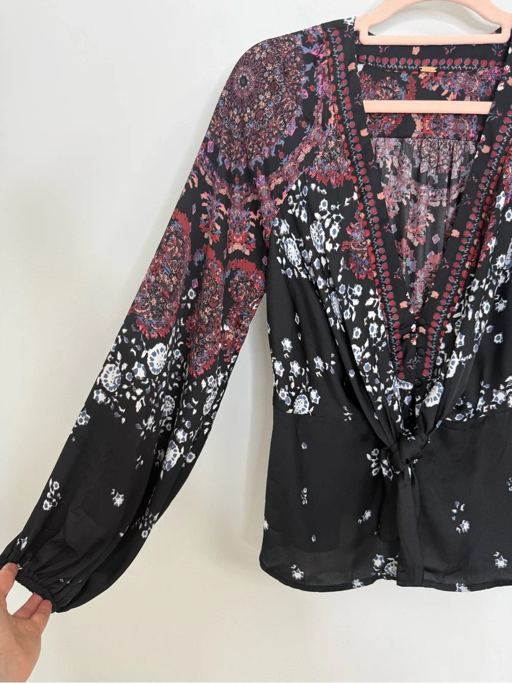 Free People Run Free Blouse Night Combo Bohemian Floral Paisley Women's Medium